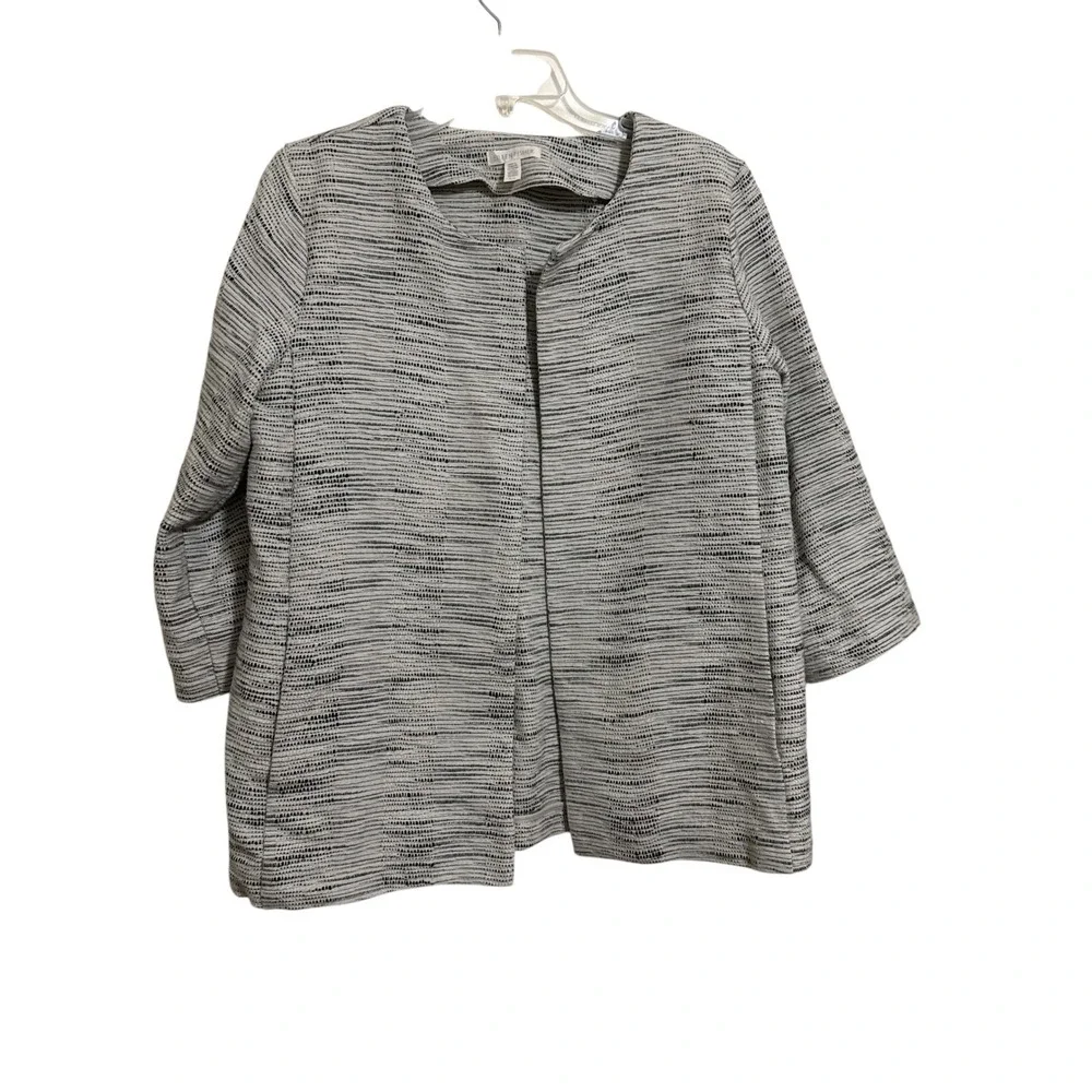 Eileen Fisher Open Front Jacket Size S Cotton Natural Beige Black Textured - Picture 1 of 10